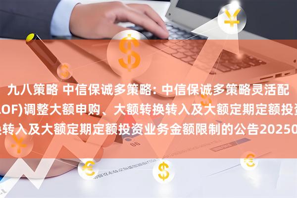 九八策略 中信保诚多策略: 中信保诚多策略灵活配置混合型证券投资基金(LOF)调整大额申购、大额转换转入及大额定期定额投资业务金额限制的公告20250521